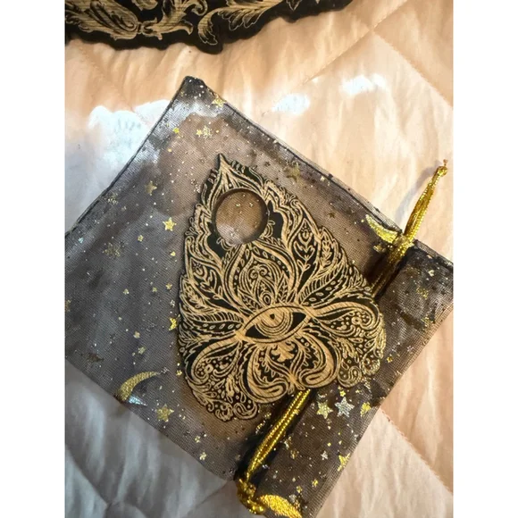 Hand crafted Artisan Felt Backed Spirit Board Black & Gold with planchette